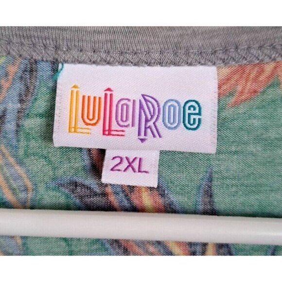 Lularoe 2XL Randy Top Gray Raglan Sleeve Multicolor Floral Print Body New w/Tags - Picture 2 of 7